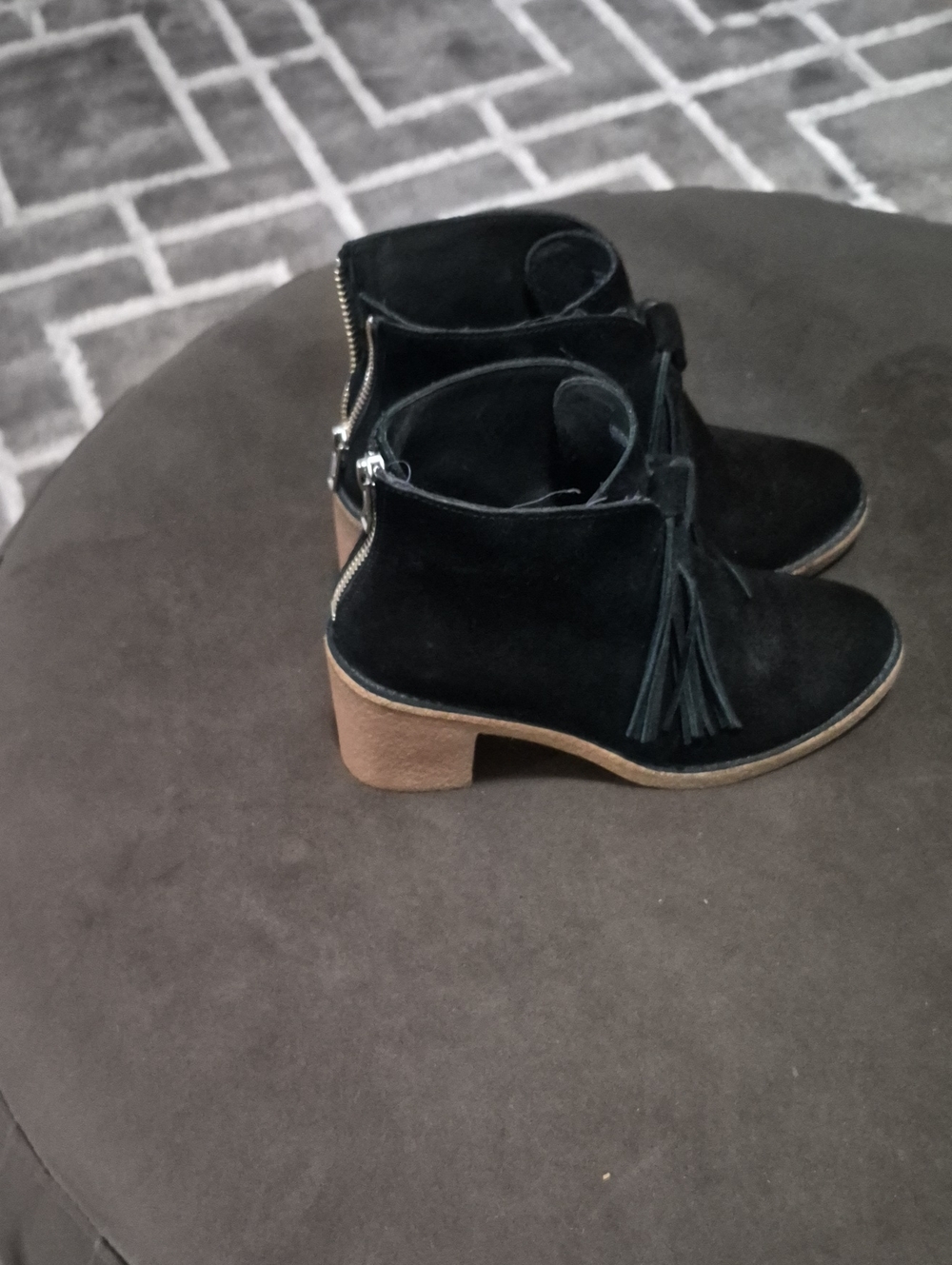 Black Suede Ankle Boots with Tassel Detail - Women
